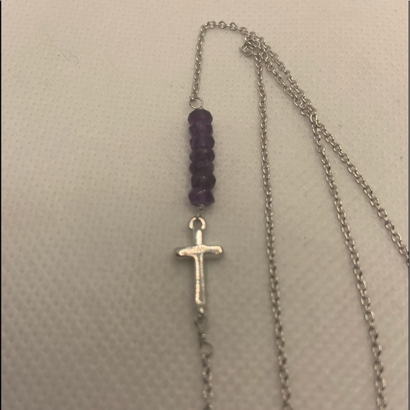 AMETHYST, SIDE CROSS STERLING SILVER NECKLACE - Picture 7 of 8